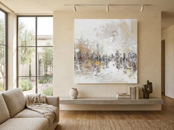 Ditzelfde werk, opgehangen in een licht Scandinavisch interieur